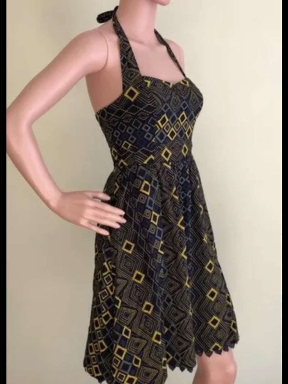 Womens Geometric Print Sundress in Navy and Yellow